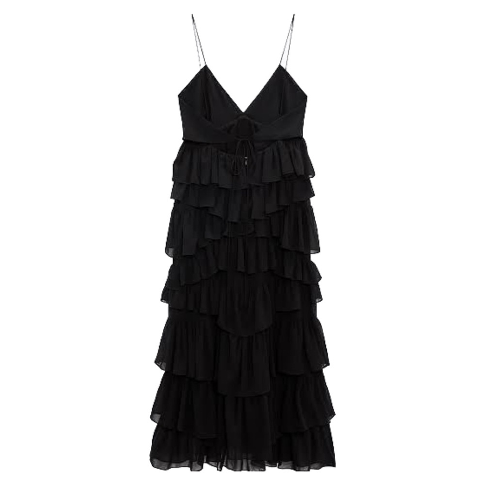 Black Ruffled Midi Dress - Picture 3 of 4